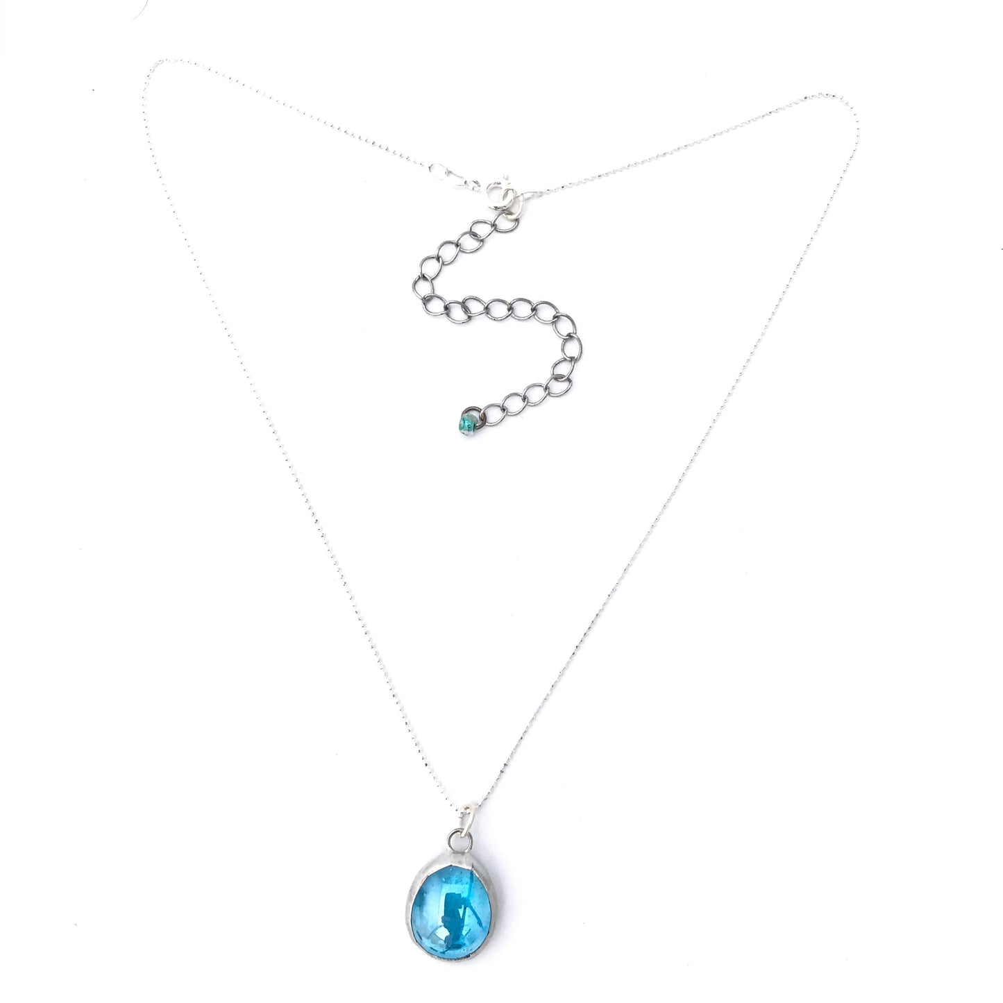 Glass Pendant on 16” Sterling Chain with Extender Chain