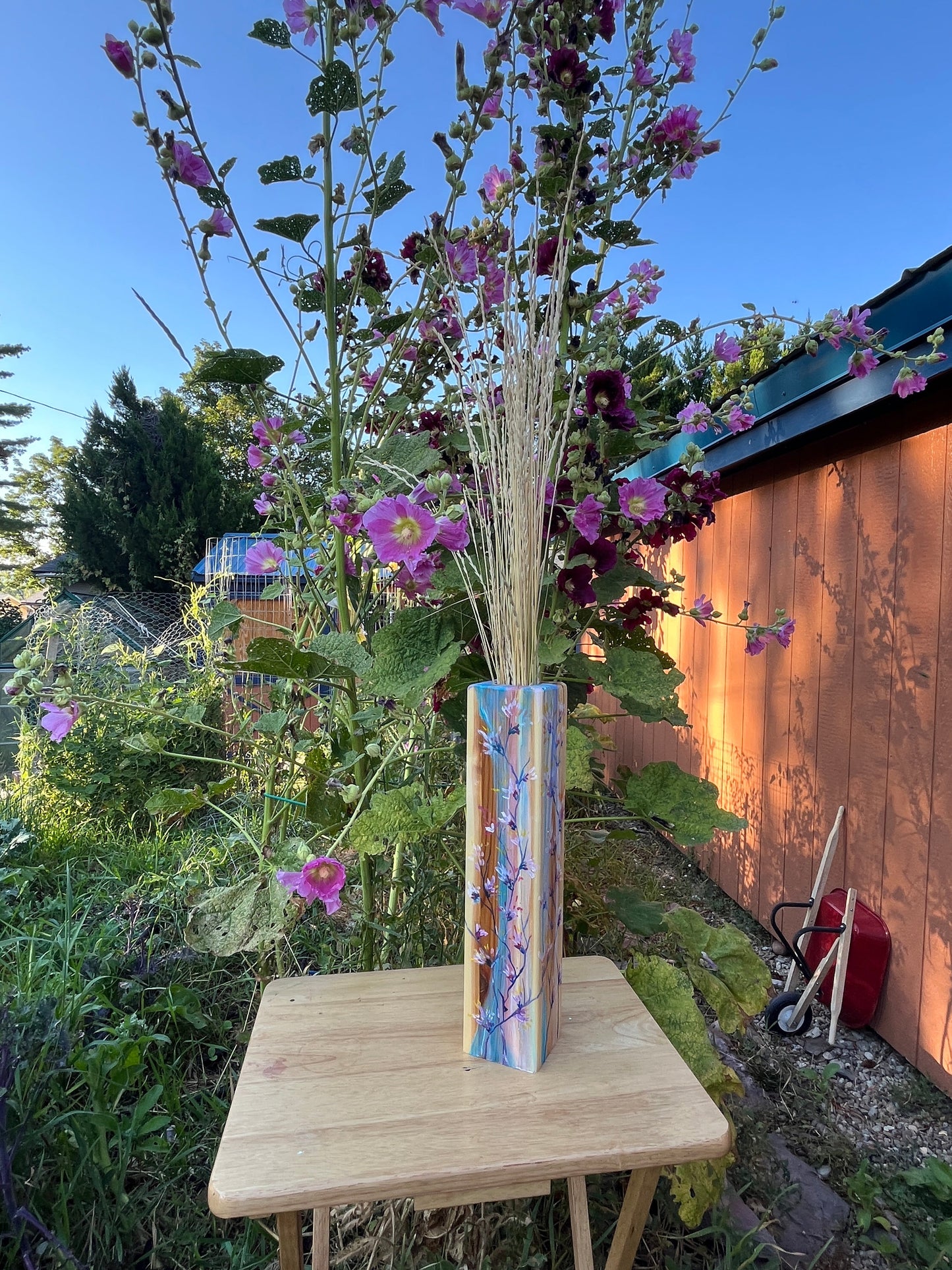 Vases for Dried Arrangements Painted Greens and Pinks Blossoms, Ani Eastwood