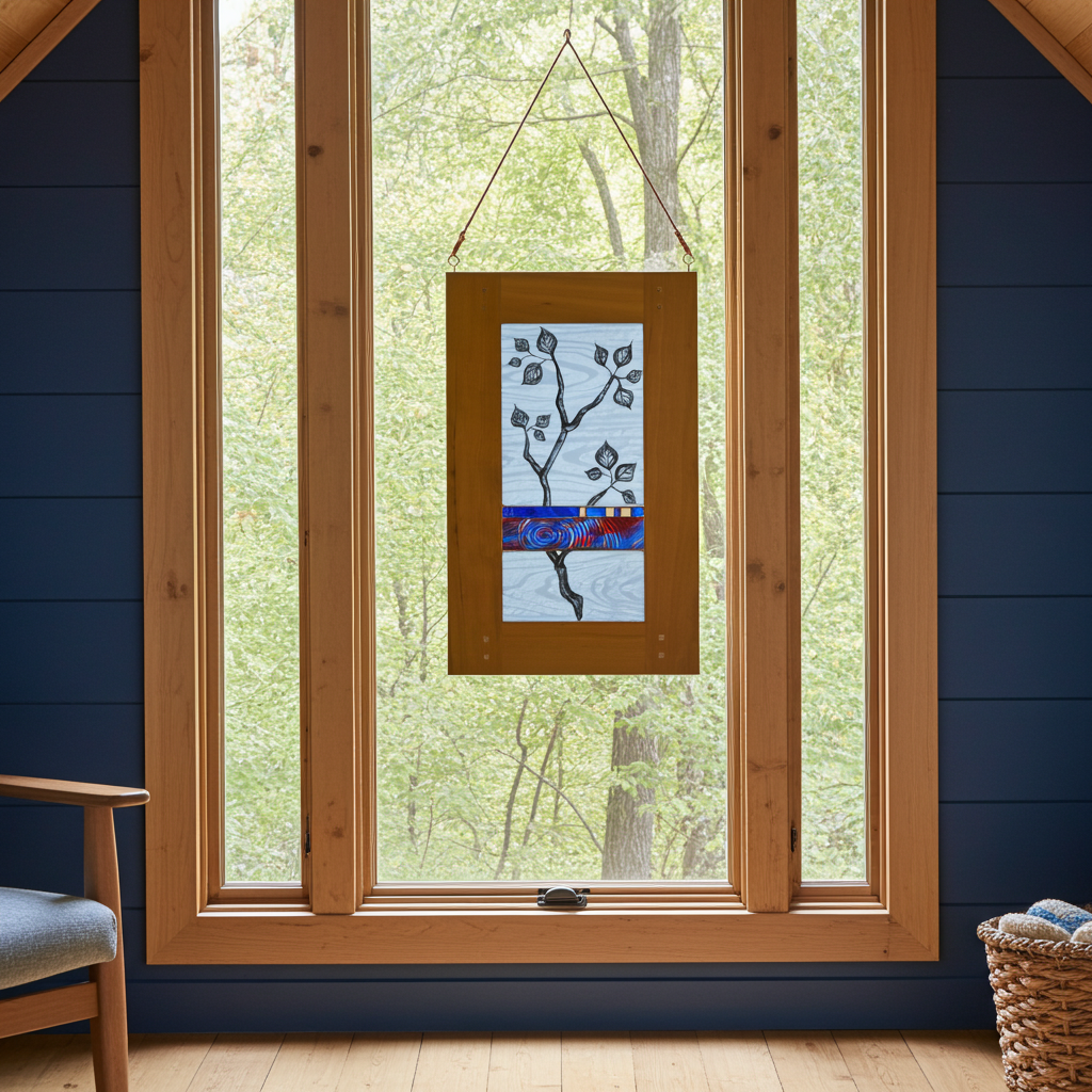 Leaves with Blue and Red Band, Large Window Hanging