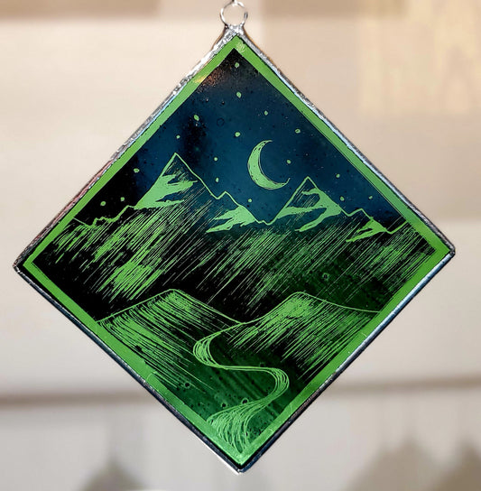 Square Ornament, Green Night