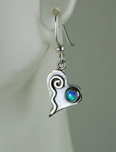 Load image into Gallery viewer, Shiny Silver Tiny Heart Earrings with Blue Opals and Wavy Spiral Hearts, AE1j , Lois Linn Jewelry
