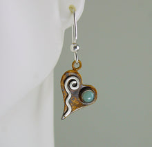 Load image into Gallery viewer, Patina Silver Tiny Heart Earrings with Pale Green Banded Agate and Sterling Silver Wavy Spiral, AE1, Lois Linn Jewelry