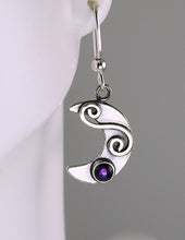 Load image into Gallery viewer, Sterling Silver Petite Moon & Star Earrings with Purple Paua and Silver Spirals, AE3j, Lois Linn Jewelry