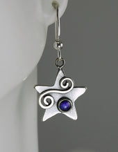 Load image into Gallery viewer, Sterling Silver Petite Moon & Star Earrings with Purple Paua and Silver Spirals, AE3j, Lois Linn Jewelry