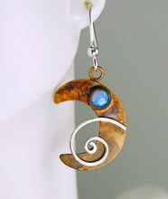 Load image into Gallery viewer, Sterling Silver Moon & Star Earrings with Blue Opals and Mystic Spirals, AE4 , Lois Linn Jewelry