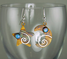 Load image into Gallery viewer, Sterling Silver Moon & Star Earrings with Blue Opals and Mystic Spirals, AE4 , Lois Linn Jewelry