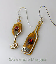 Load image into Gallery viewer, Wine Bottle and Glass Earrings in Patina Sterling Silver with Red Paua Shell Cabochons, BE3r, Lois Linn Jewelry