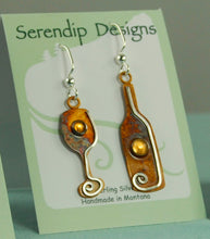 Load image into Gallery viewer, Wine Bottle and Glass Earrings in Patina Sterling Silver with Citrine Cabochons, BE3w, Lois Linn Jewelry