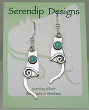 Load image into Gallery viewer, Shiny Sterling Silver Cat Earrings set with Amazonite Cabochons CE2j, Lois Linn Jewelry