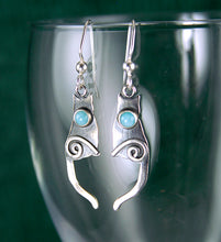 Load image into Gallery viewer, Shiny Sterling Silver Cat Earrings set with Amazonite Cabochons CE2j, Lois Linn Jewelry