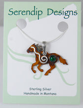 Load image into Gallery viewer, Sterling Silver Wild Mustang Pendant with Spiral and Green Paua Shell Cabochon, HN1, Lois Linn Jewelry