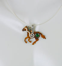 Load image into Gallery viewer, Sterling Silver Wild Mustang Pendant with Spiral and Green Paua Shell Cabochon, HN1, Lois Linn Jewelry