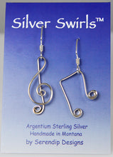 Load image into Gallery viewer, Silver Treble Clef Earrings, Argentium Sterling Silver Musical Earrings SE15, Lois Linn Jewelry