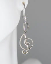 Load image into Gallery viewer, Silver Treble Clef Earrings, Argentium Sterling Silver Musical Earrings SE15, Lois Linn Jewelry
