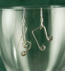 Silver Treble Clef Earrings, Argentium Sterling Silver Musical Earrings SE15, Lois Linn Jewelry