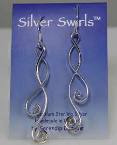 Long Silver Double Spiral Earrings, SE4, Lois Linn Jewelry