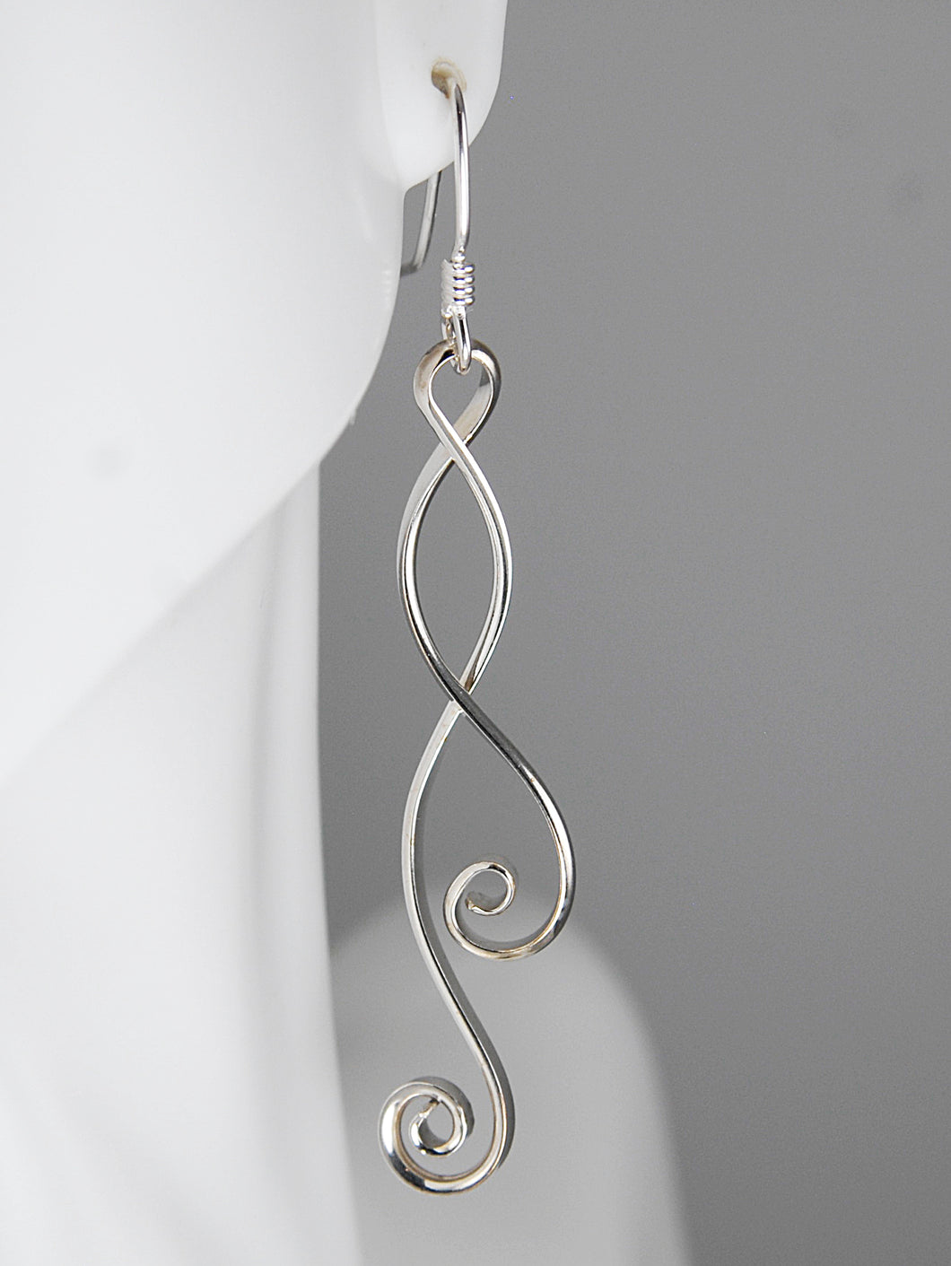 Long Silver Double Spiral Earrings, SE4, Lois Linn Jewelry