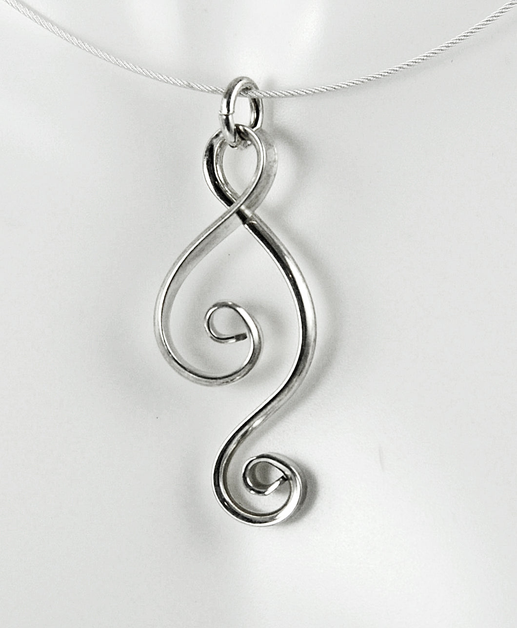Argentium Sterling Silver Spiral Ketta Pendant, Shiny Silver Double Spiral Necklace, SN11 , Lois Linn Jewelry
