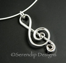 Load image into Gallery viewer, Argentium Sterling Silver Treble Clef Pendant, Sterling Silver Music Necklace, Musician Gift SN15, Lois Linn Jewelry