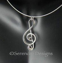 Load image into Gallery viewer, Argentium Sterling Silver Treble Clef Pendant, Sterling Silver Music Necklace, Musician Gift SN15, Lois Linn Jewelry