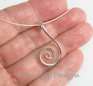 Shiny Silver Fibonacci Spiral Pendant, Larger Shiny Sterling Silver Zen Spiral Necklace, SN8 , Lois Linn Jewelry