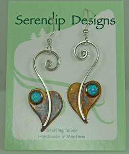 Patina Sterling Silver Lilac Leaf Earrings with Blue Opal, October Birthstone , XE2, Lois Linn Jewelry
