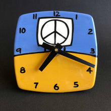 Load image into Gallery viewer, Peace Sign Clock (Desk Size) Blue and Yellow, Glenn Parks
