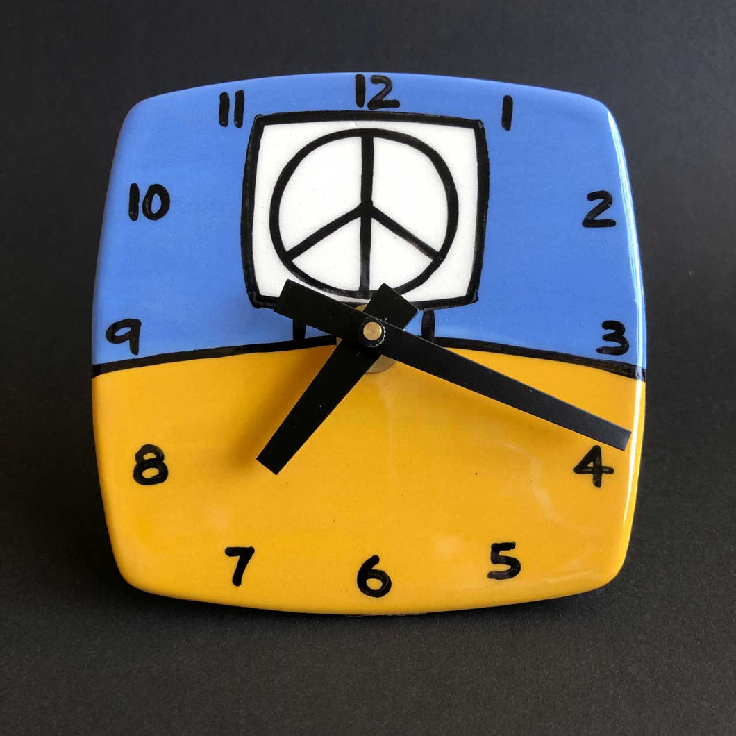 Peace Sign Clock (Desk Size) Blue and Yellow, Glenn Parks