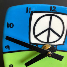 Load image into Gallery viewer, Green and Yellow Desk Peace Sign Clock, Glenn Parks
