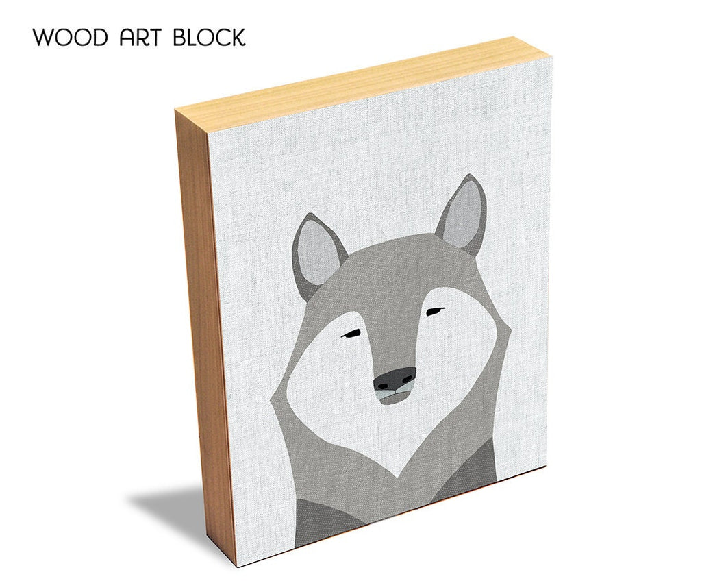 Modern Gray Wolf Wood Block Print, Annie Bailey