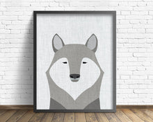 Load image into Gallery viewer, Modern Gray Wolf Wood Block Print, Annie Bailey