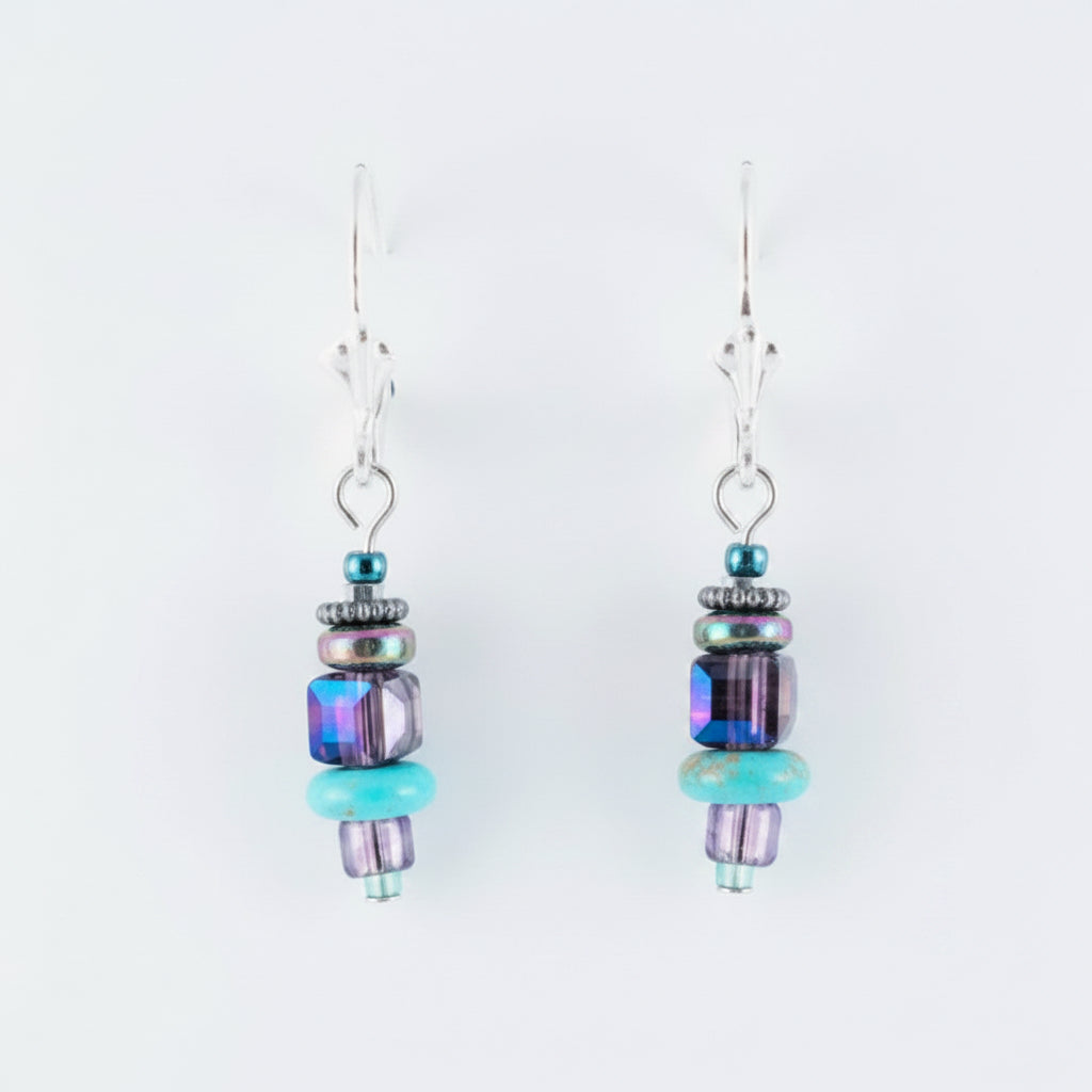Glass, metal, and turquoise bead earrings