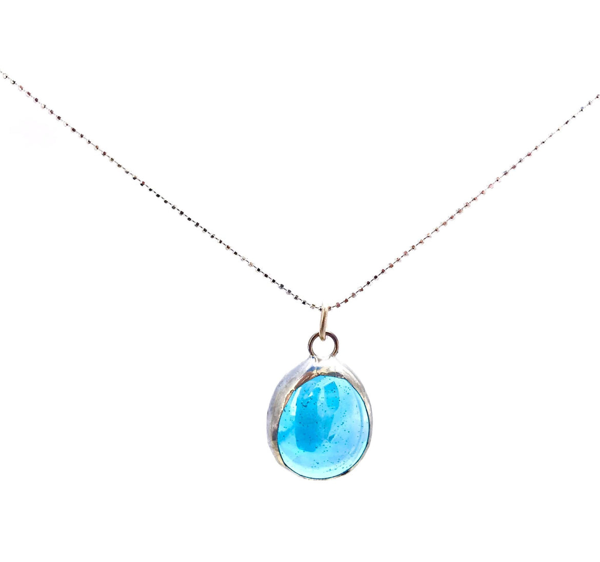 Glass Pendant on 16” Sterling Chain with Extender Chain