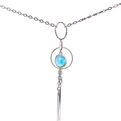 Light blue iridescent stained glass on 25" chain