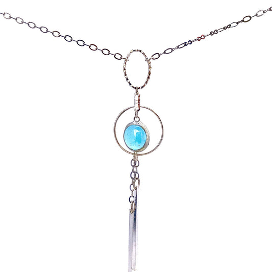 Light blue iridescent stained glass on 25" chain