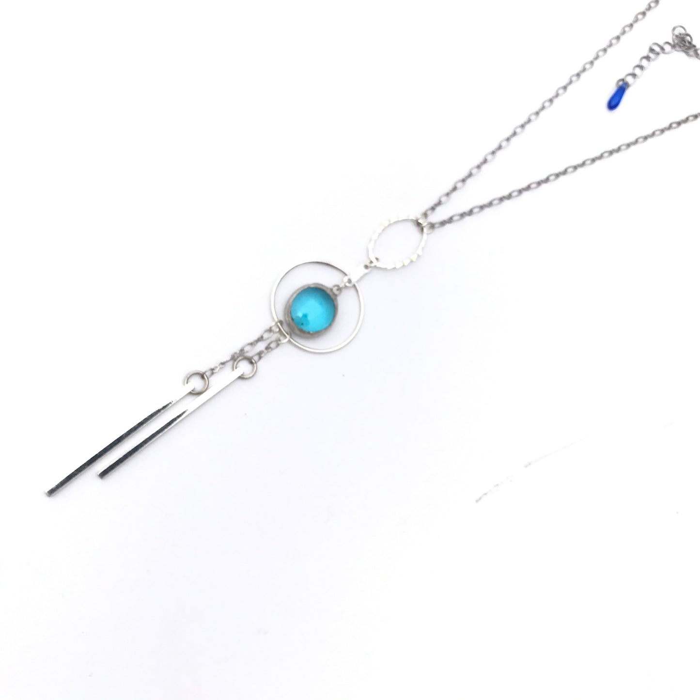 Light blue iridescent stained glass on 25" chain