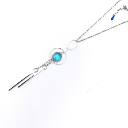Light blue iridescent stained glass on 25" chain