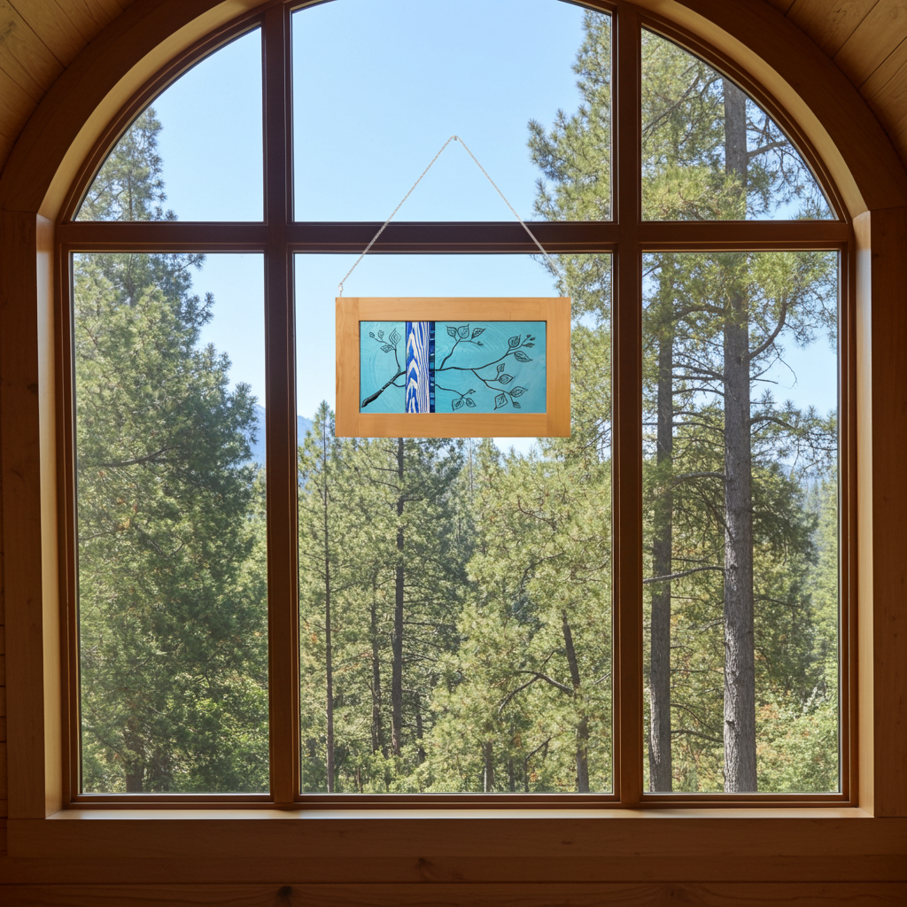 Large Window Hanging, Teal and Blue Branch, Kiki Renander #2