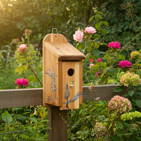 Handmade Cedar Bluebird Box, Mountain Night Sky