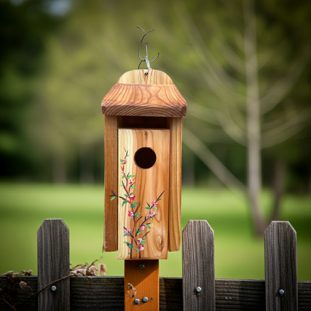 Handmade Cedar Bluebird Box, Branches Design