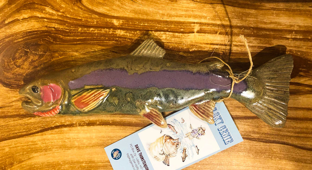 Big Sky Genie- Ceramic Fish Wall Hanging (purple and sage green