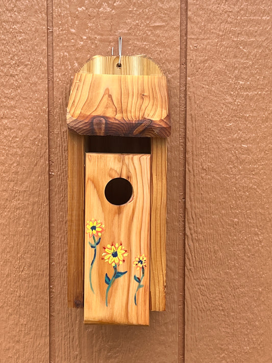 Handmade Cedar Bluebird Box, Flowers Design