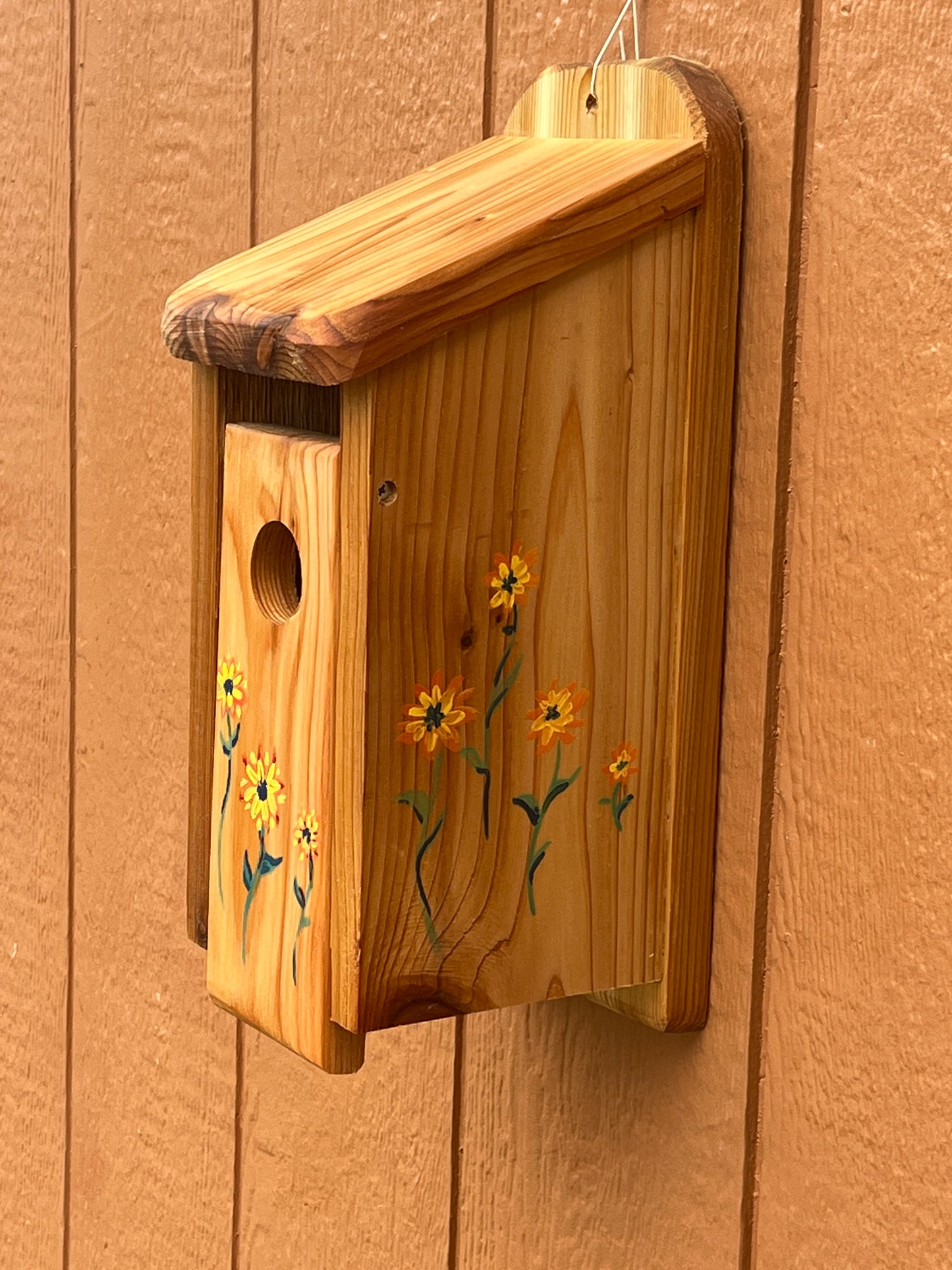 Handmade Cedar Bluebird Box, Flowers Design