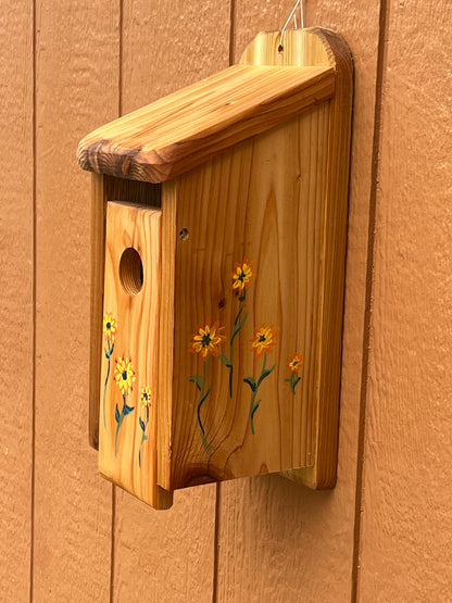 Handmade Cedar Bluebird Box, Flowers Design