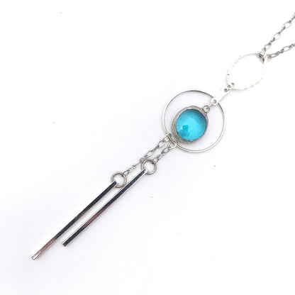 Light blue iridescent stained glass on 25" chain