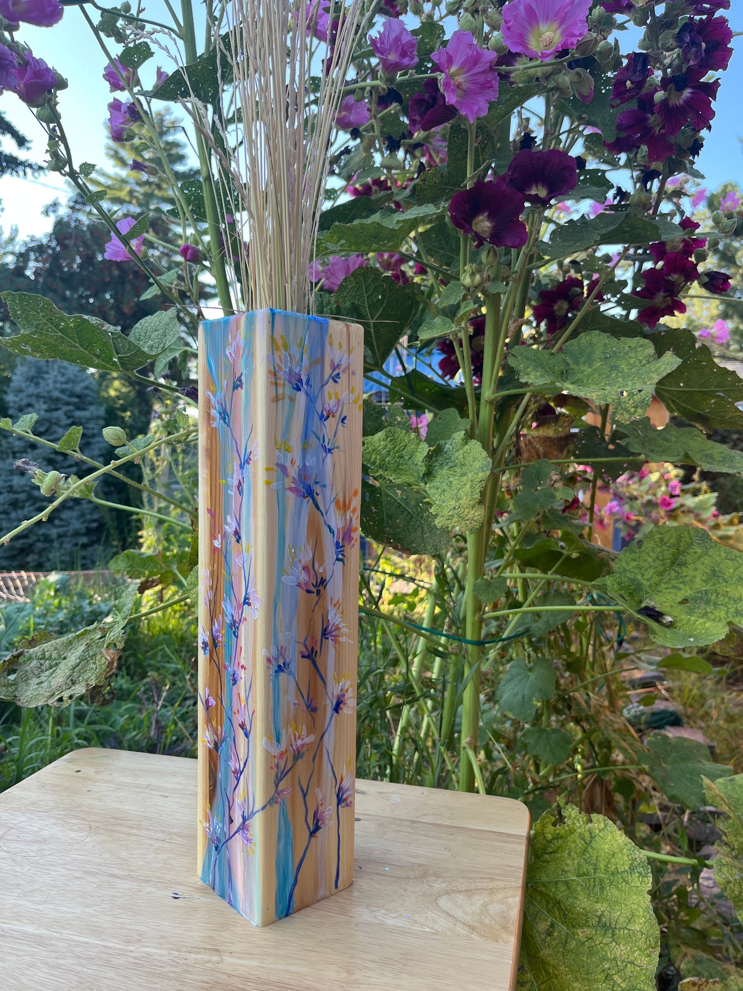 Vases for Dried Arrangements Painted Greens and Pinks Blossoms, Ani Eastwood