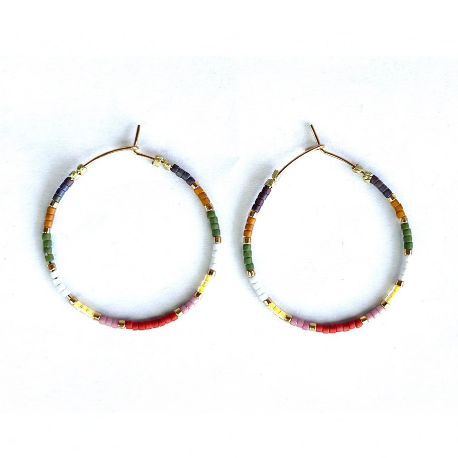 Gold-plated Hoop Earrings with Japanese Miyuki Glass Seed Beads