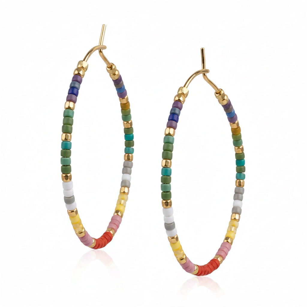 Gold-plated Hoop Earrings with Japanese Miyuki Glass Seed Beads