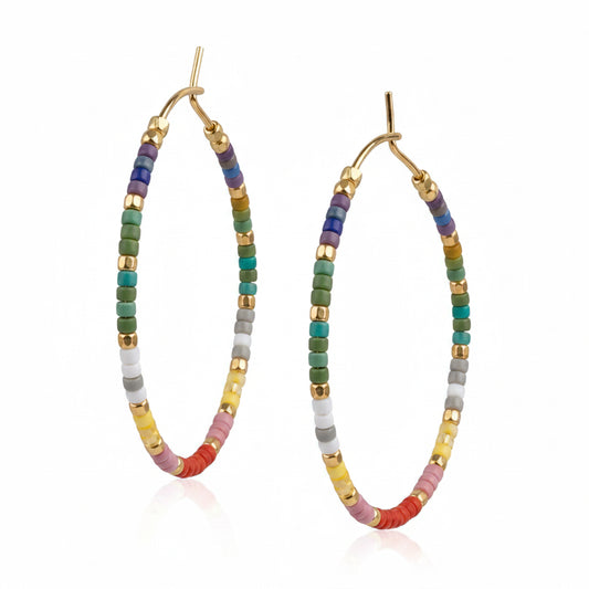 Gold-plated Hoop Earrings with Japanese Miyuki Glass Seed Beads