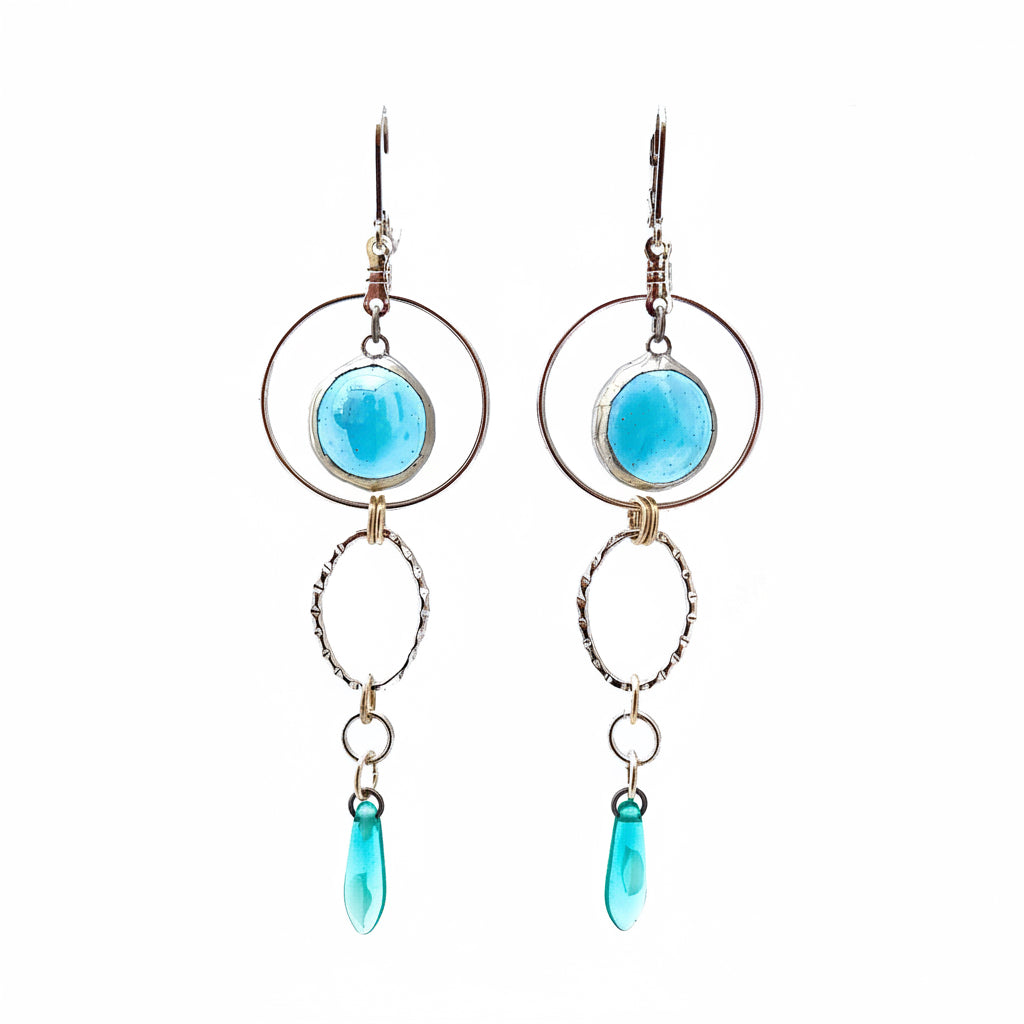 Light Blue Iridescent stained glass earrings
